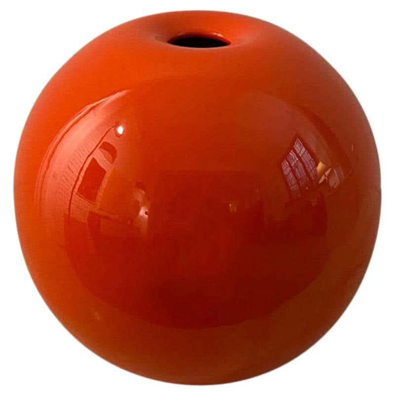 1970s Astonishing Space Age Orange Vase in Ceramic by Gabbianelli, Made in Italy