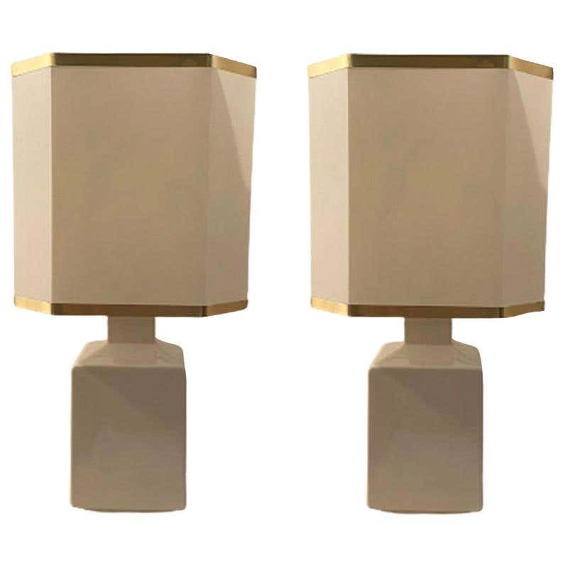 1970s Space Age Pair of Table Lamps in Caramic, Made in Italy